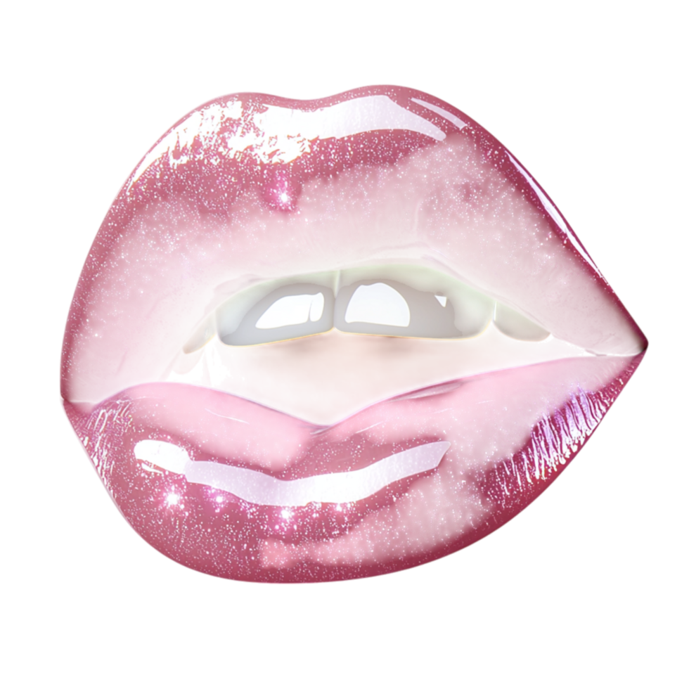 Glossy pink lips sparkling lipstick slightly parted in a soft expression png