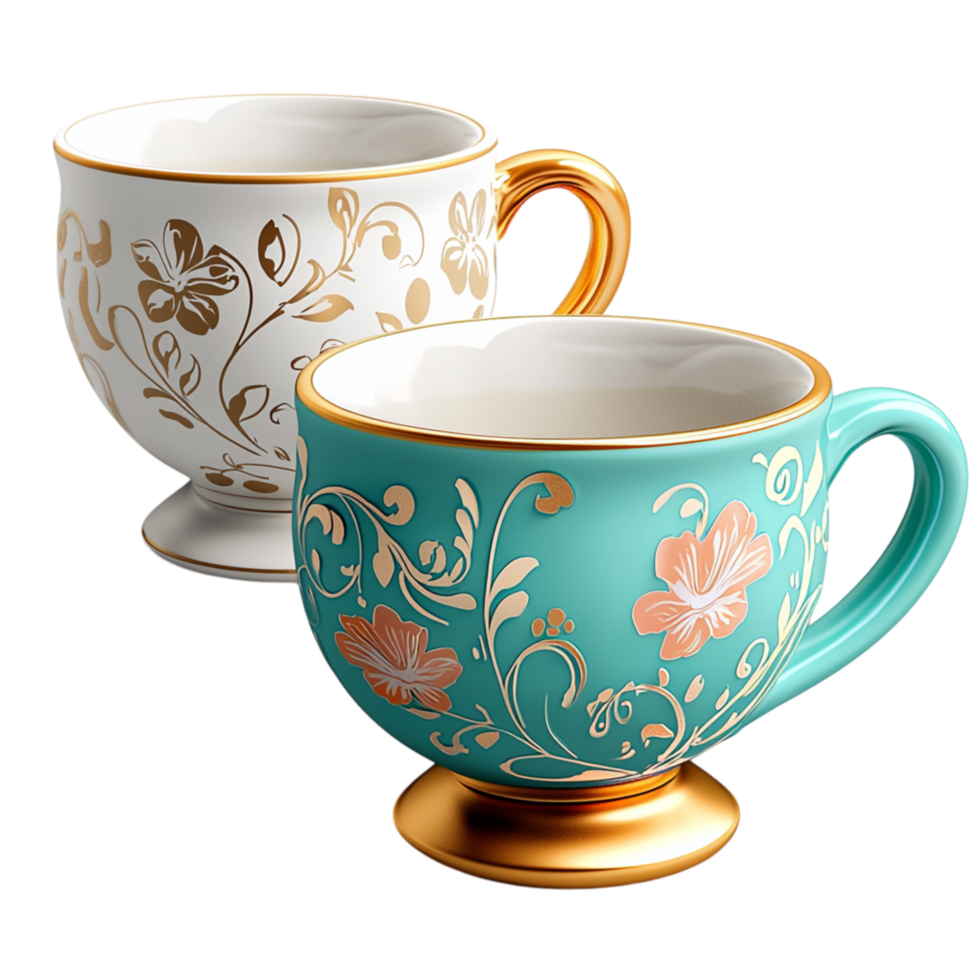 Elegant tea cups golden floral patterns delicate hles png