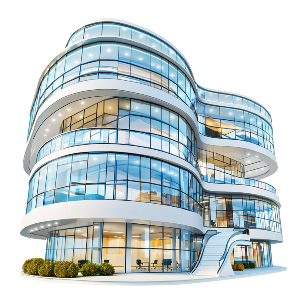 Modern glass building curved architecture multiple floors png