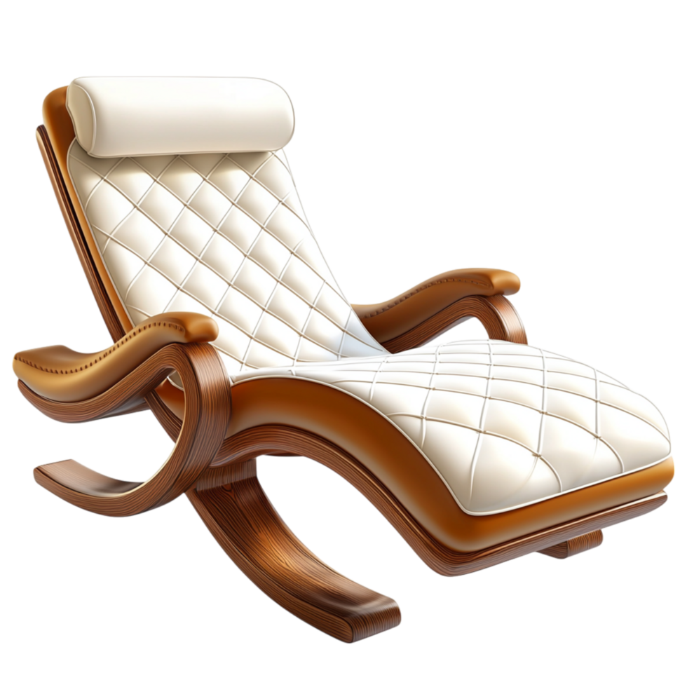 Luxurious wooden lounge chair elegant white cushioning png