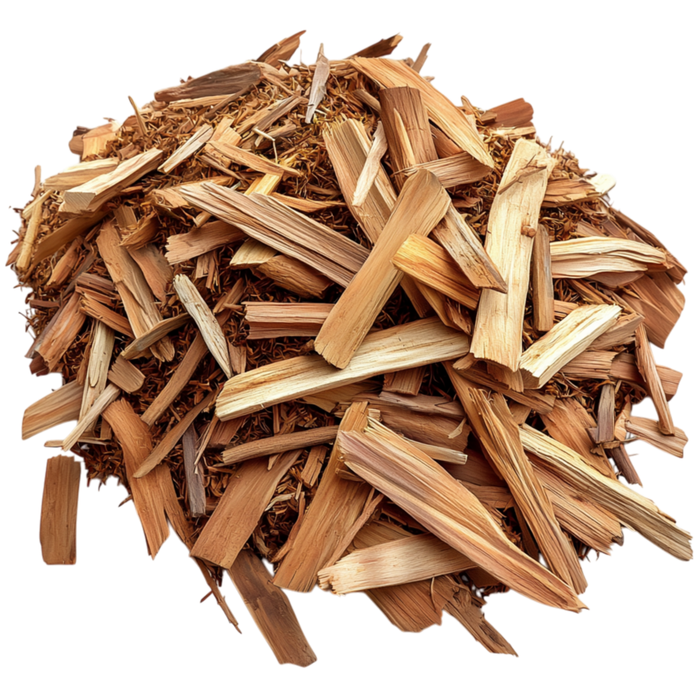 Pile of freshly cut wooden shavings rough curled edges png