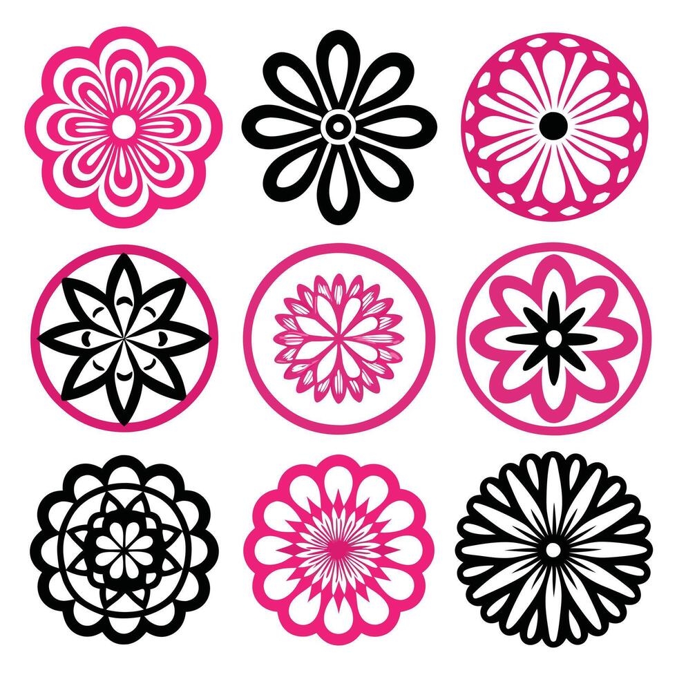 Black and white floral set line art with nature theme vector
