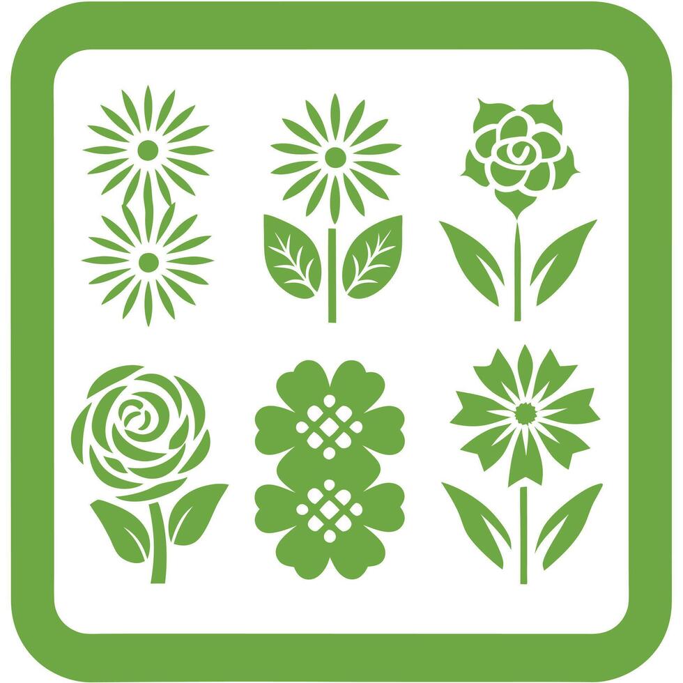 Bold flower silhouettes decorative icon set vector