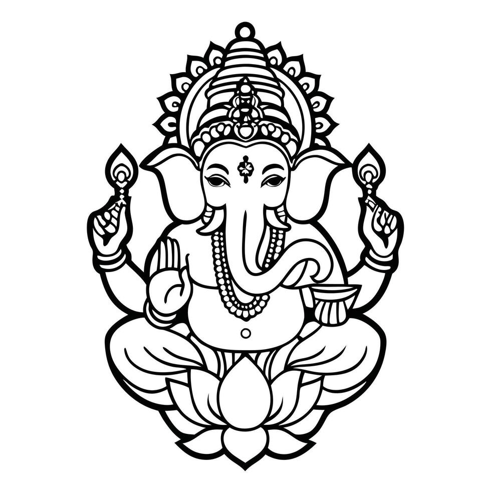Elephant-headed Ganesh deity with sacred lotus flower design vector