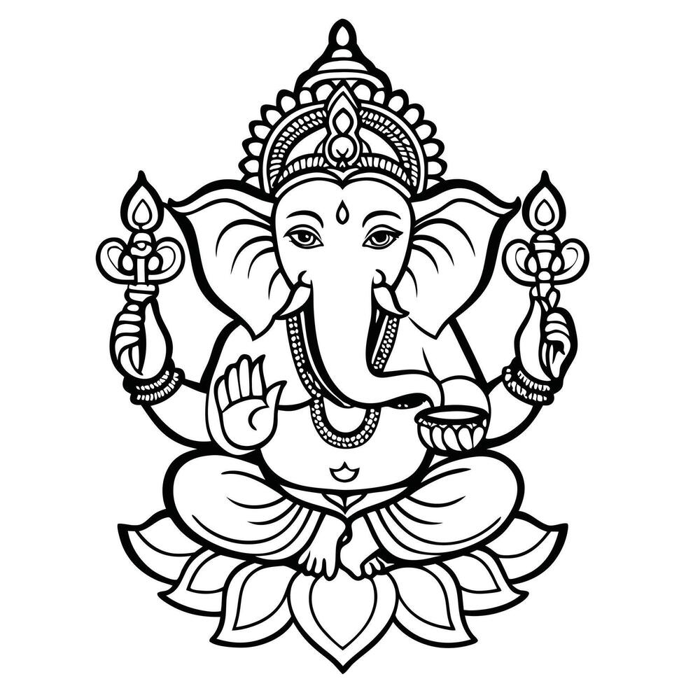 Elephant-headed deity Ganesh with lotus flower decorative vector