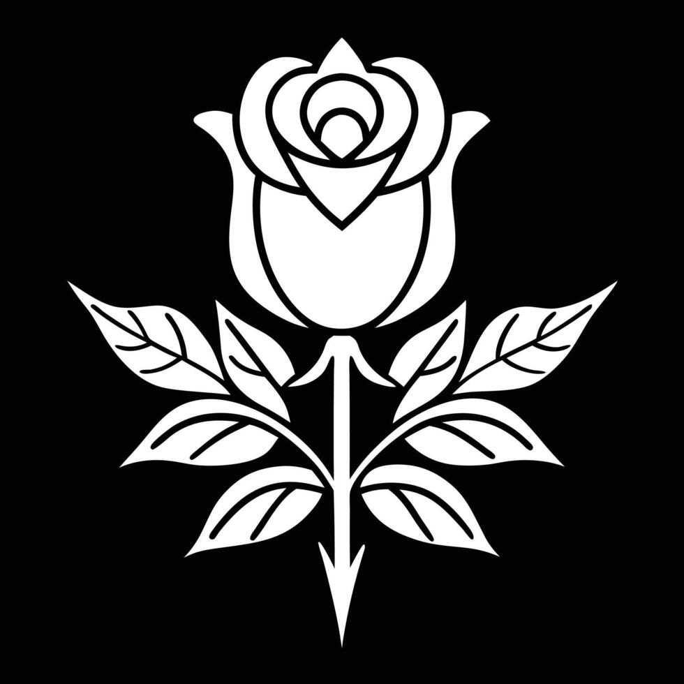 White rose silhouette on black background icon design vector