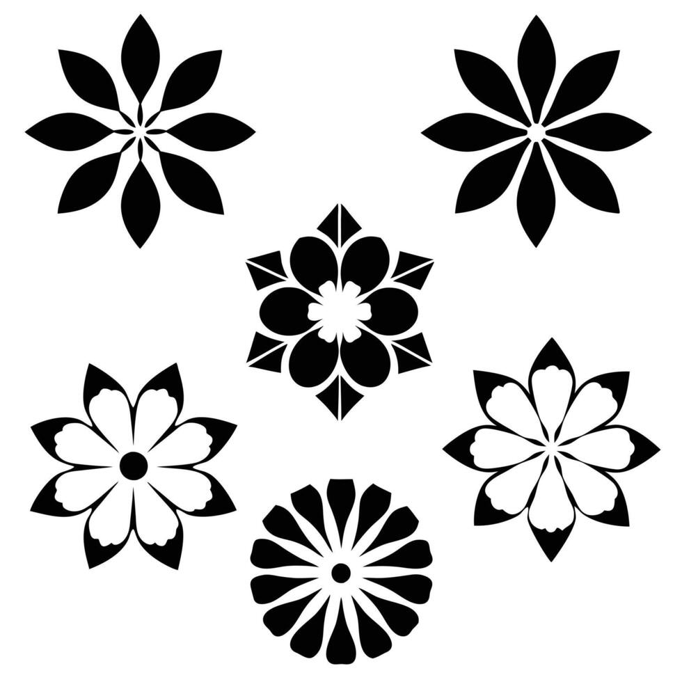 Delicate floral silhouettes simple icon set vector