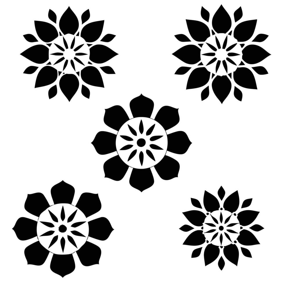 Floral design Delicate floral silhouettes simple icon set black. vector