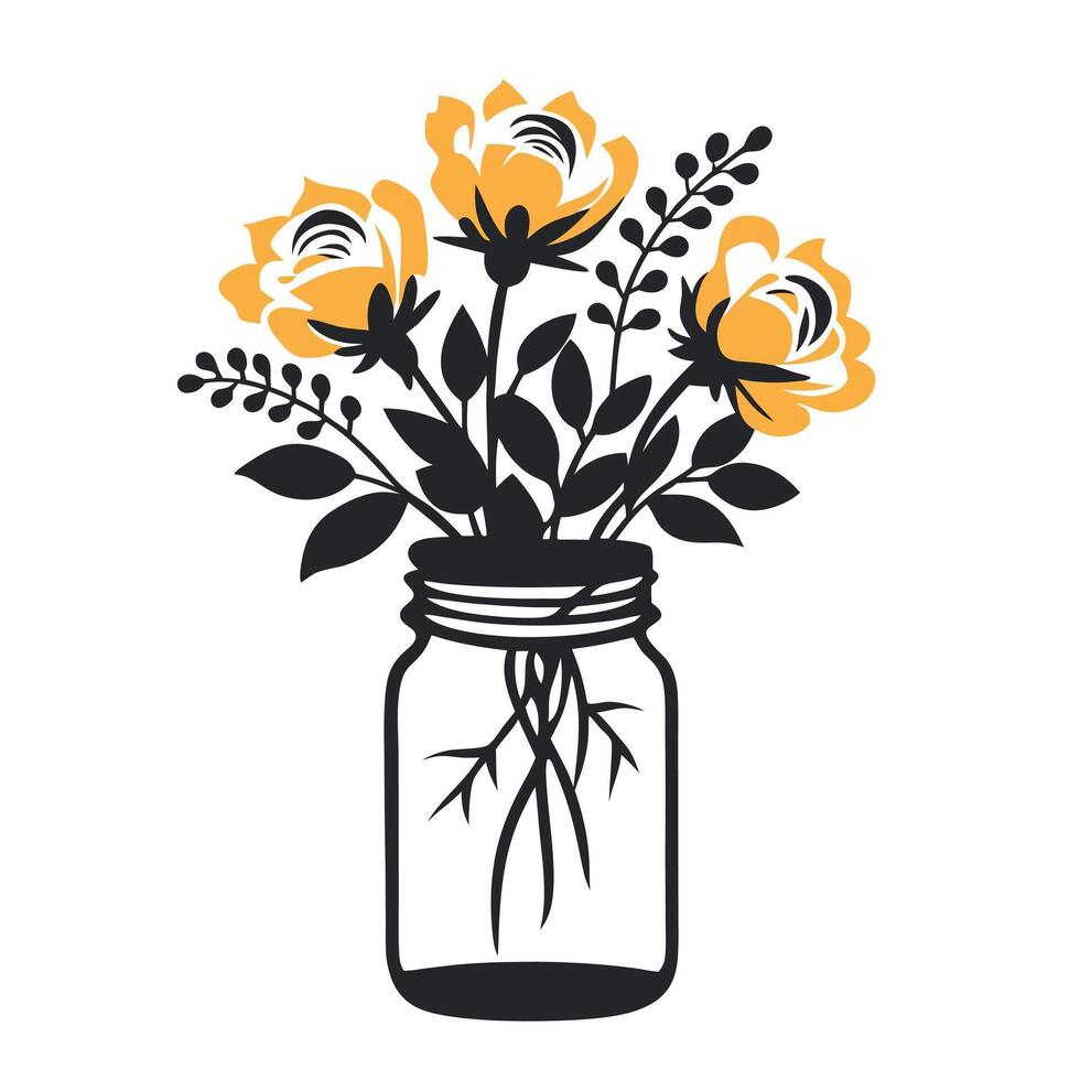 Black-And-White Sketch Of Daisy Flowers In A Pot vector