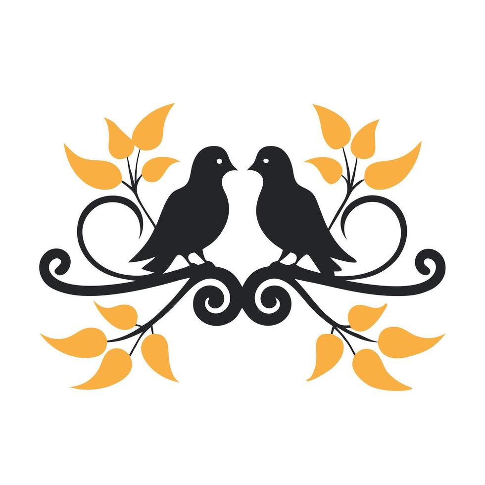 Silhouette two doves perched peaceful nature illustration vector
