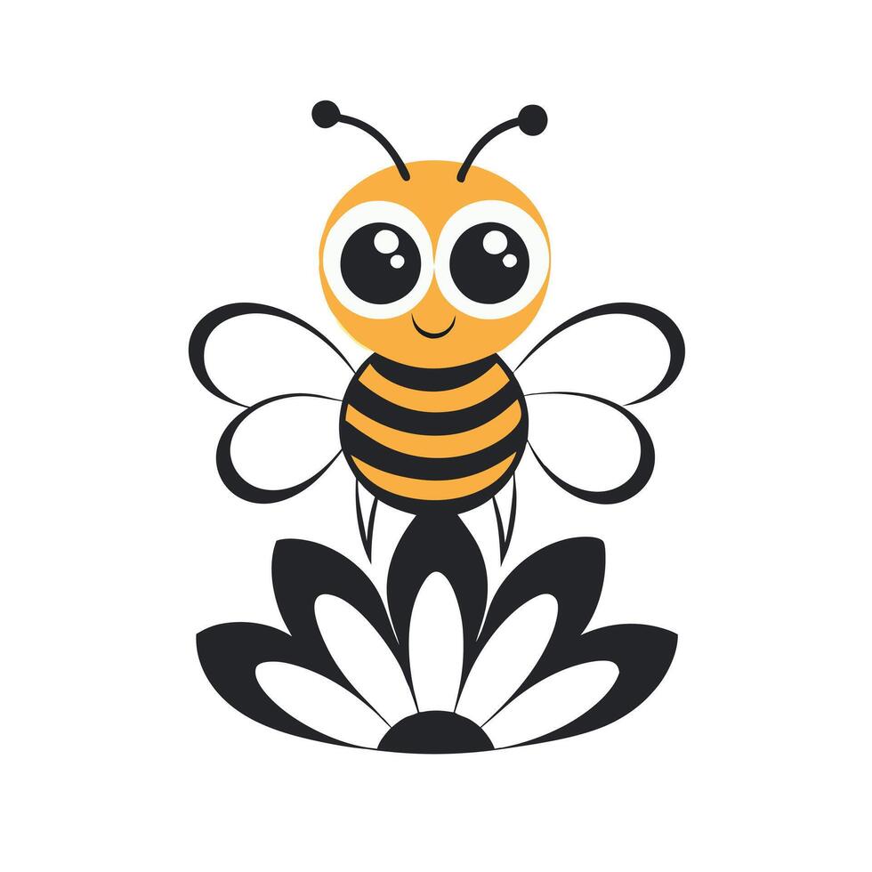 Cartoon Bee Smiling With Large Eyes And Antennae vector
