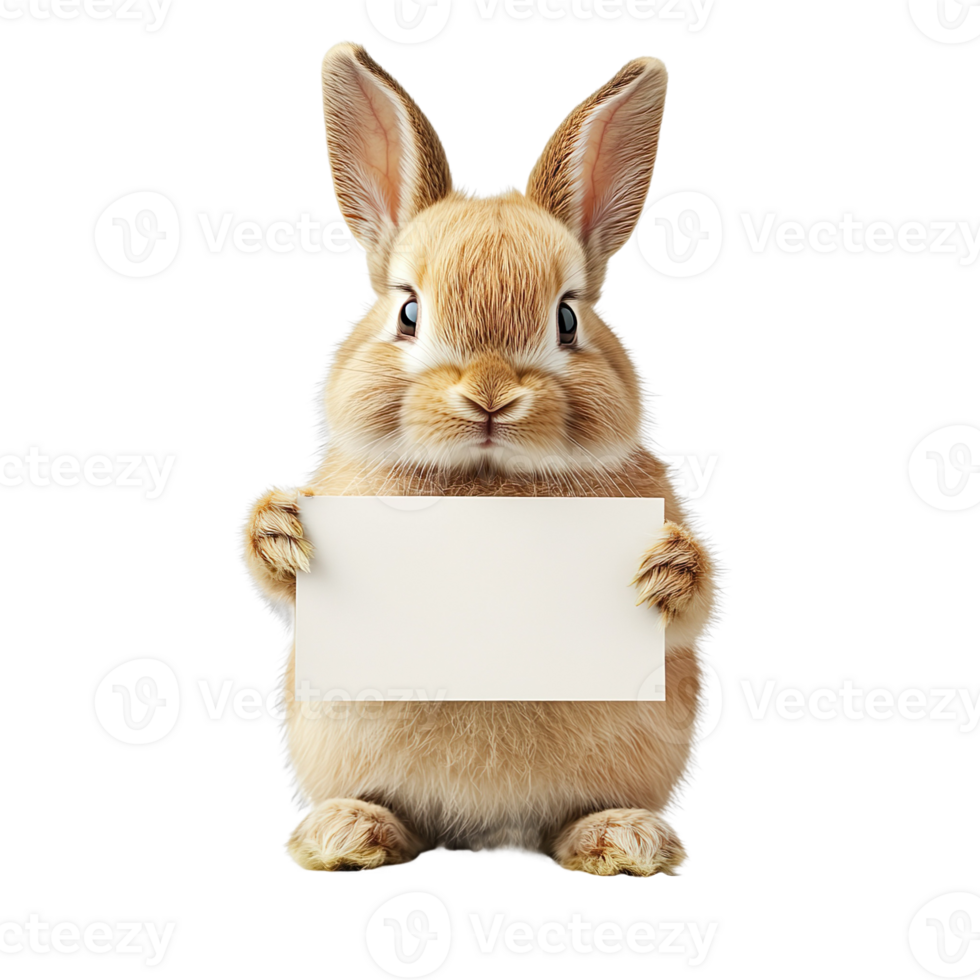 cute rabbit holding blank sign isolated on transparent background png