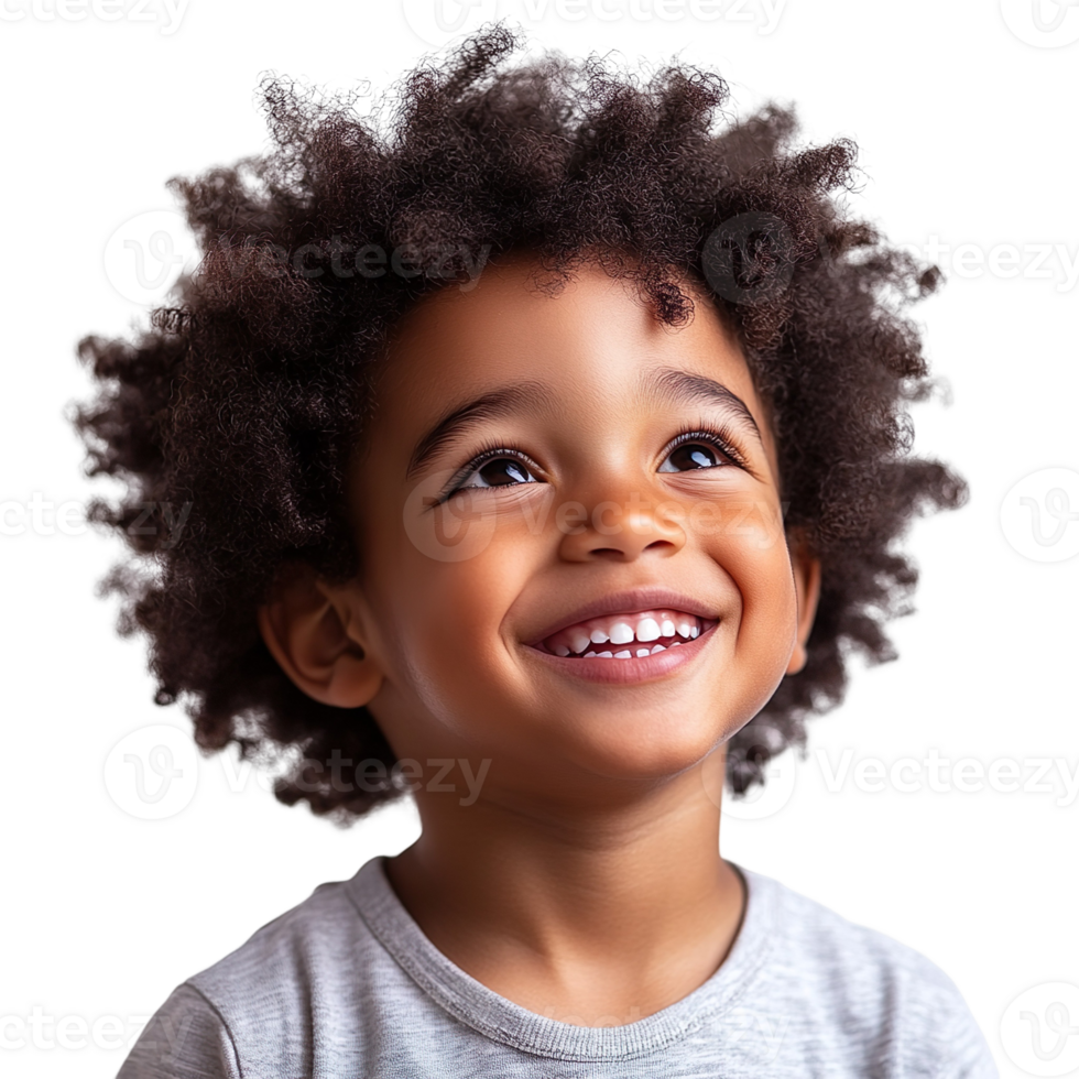 cute little African American boy smiling and laughing with Afro hair isolated on transparent background png