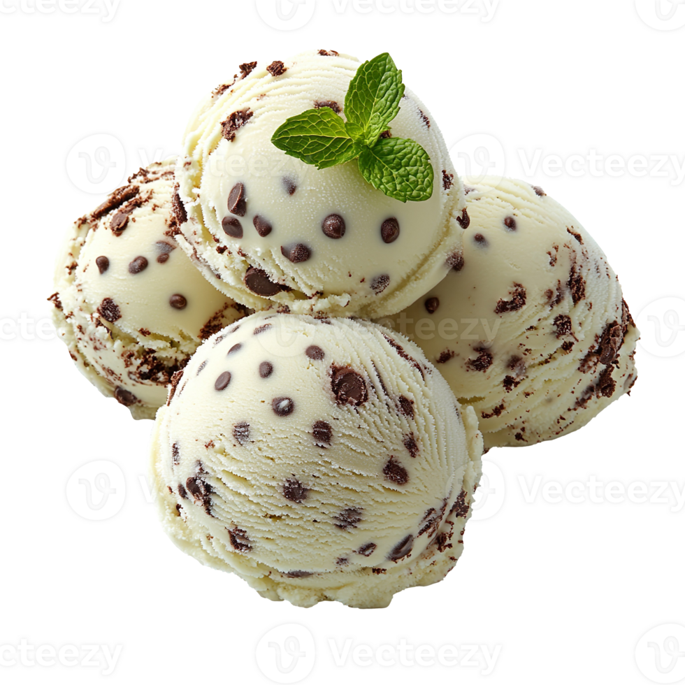 decor Mint Chocolate Chip ice cream scoops isolated on transparent background png