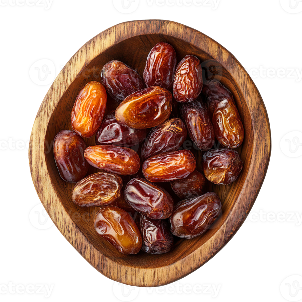 Dates in a wooden bow top view isolated on transparent background png