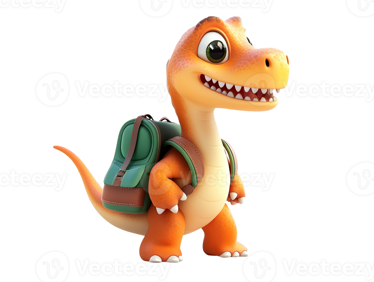 Cute cartoon dinosaur with school bag isolated on transparent background png