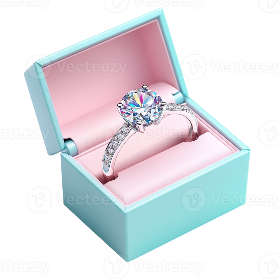 Diamond Engagement Ring in Elegant colorful Box isolated on transparent background png