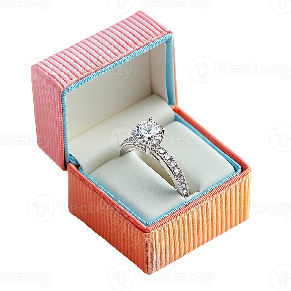Diamond Engagement Ring in Elegant colorful Box isolated on a transparent background png