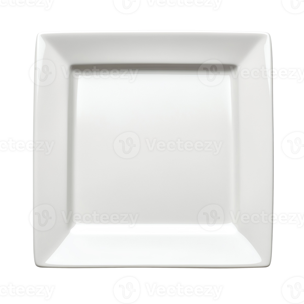 Empty white square plate isolated on transparent background png