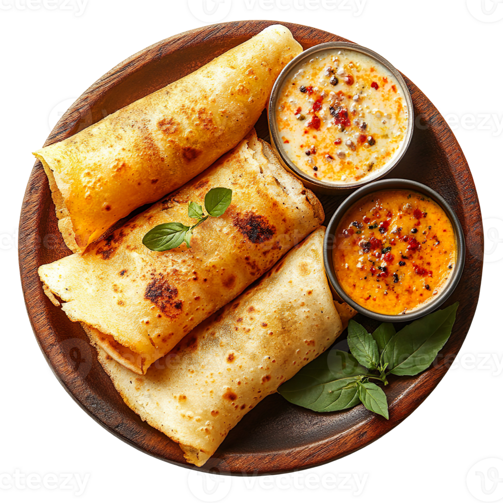 Dosa on wooden plate isolated on transparent background png