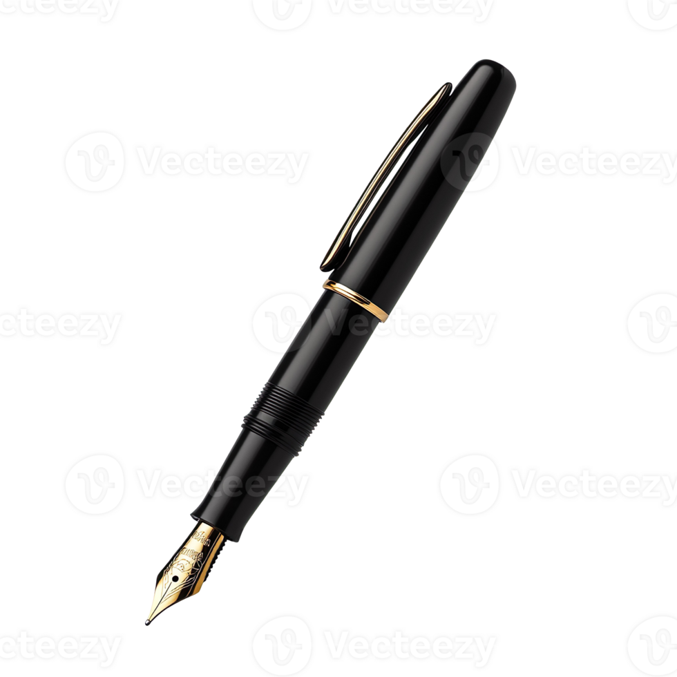 Elegant black fountain pen isolated on transparent background png