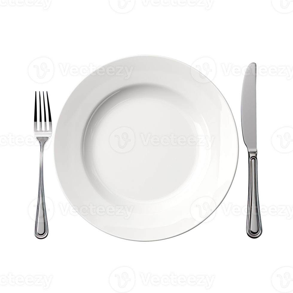 Empty plate with fork and knife isolated on transparent background png