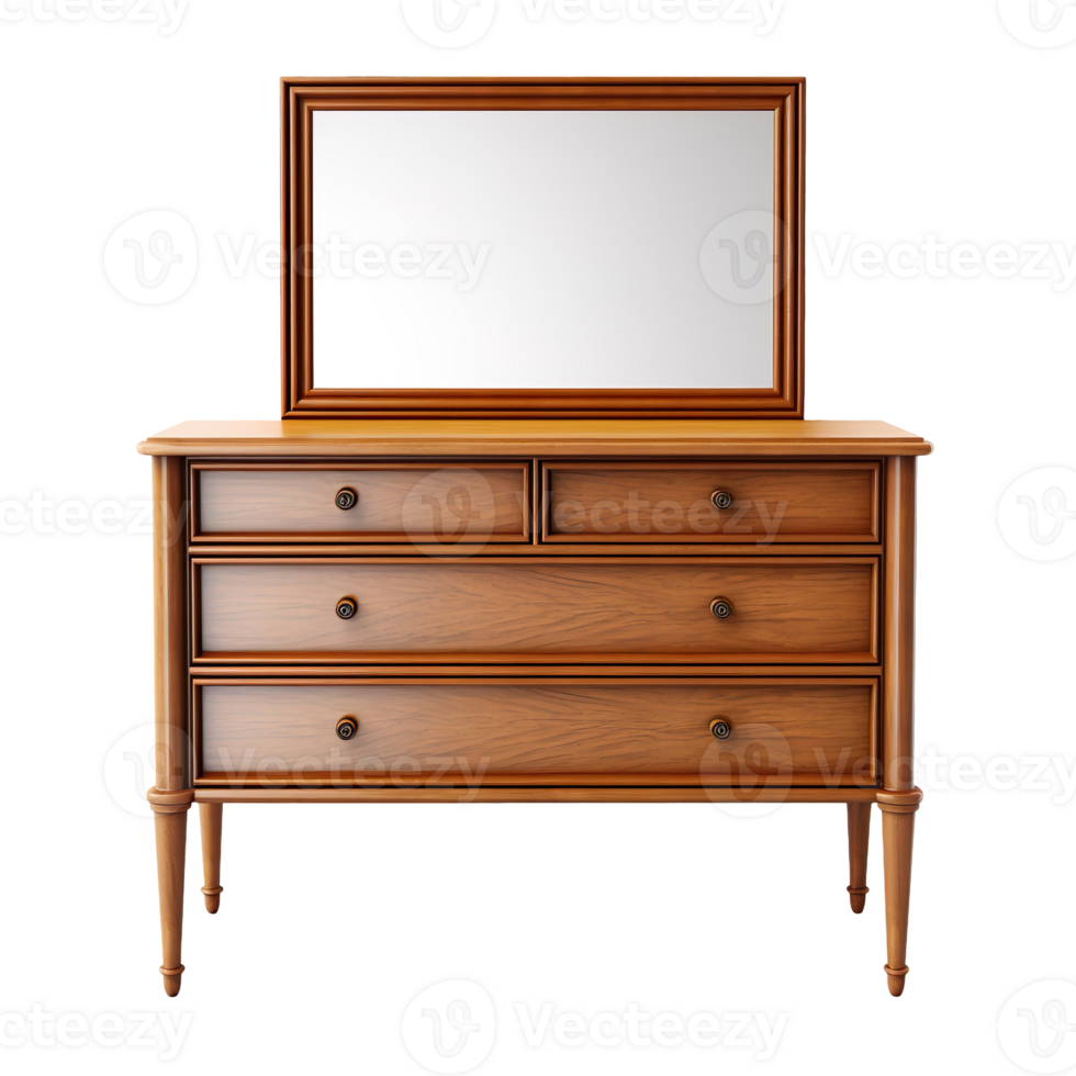 Elegant Wooden Dresser with Mirror isolated on transparent background png