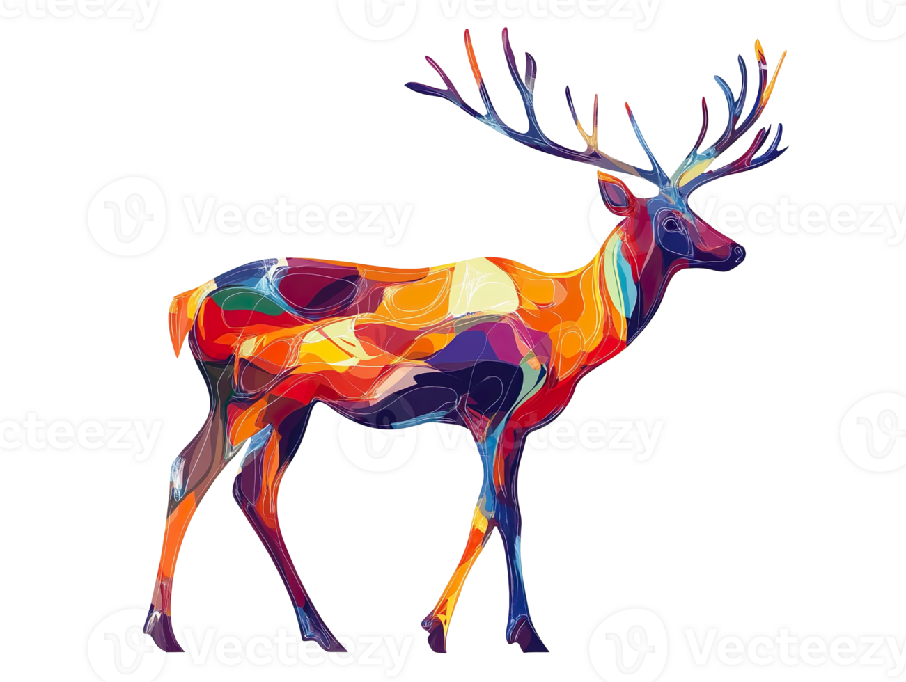 Festive wild deer or reindeer frieze isolated on a transparent background png