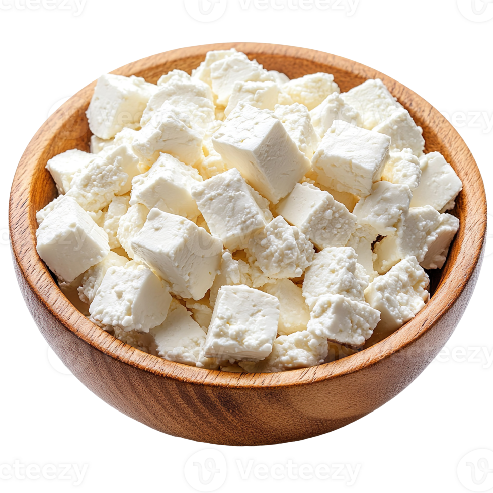 feta cheese in wooden bowl isolated on transparent background png
