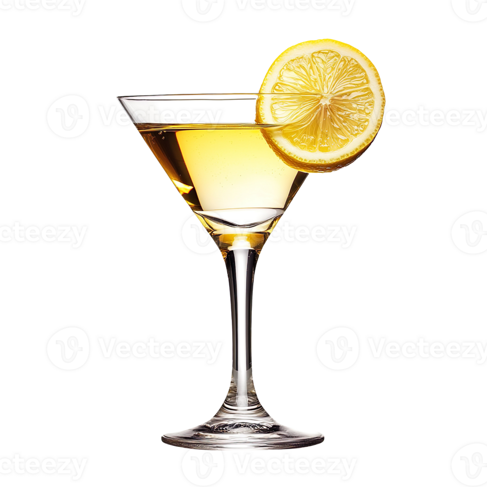 Fresh cocktail glass with lemon slice isolated on transparent background png