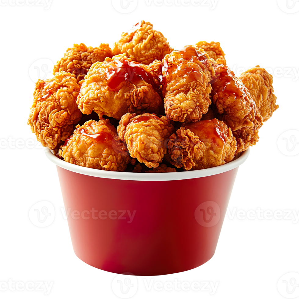 Fried Chicken in a bucket with sauce isolated on transparent background png