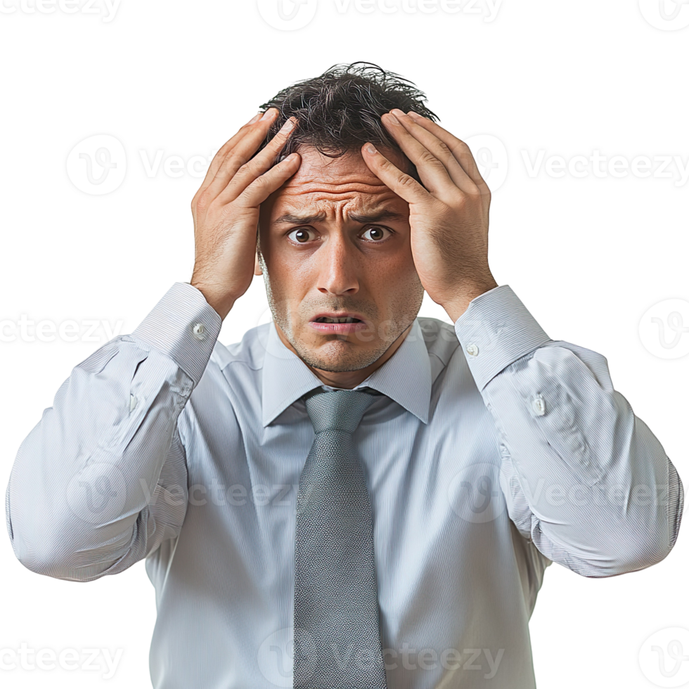 Frustrated businessman isolated on transparent background png