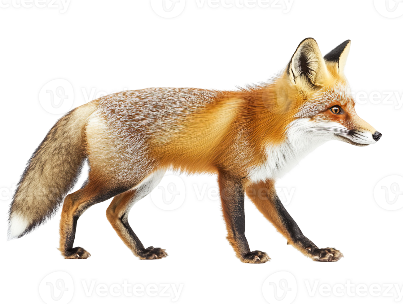 furry red fox walking isolated on transparent background png