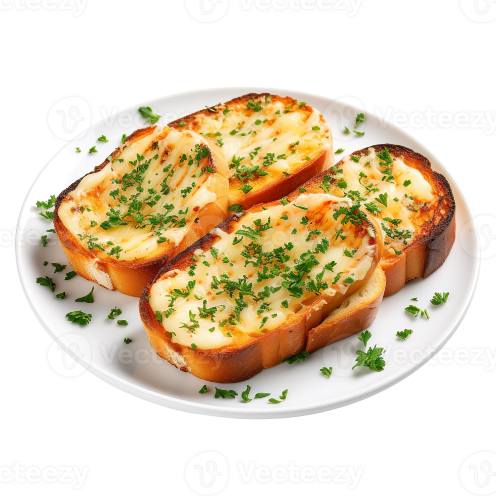 Garlic Bread on Plate isolated on transparent background png