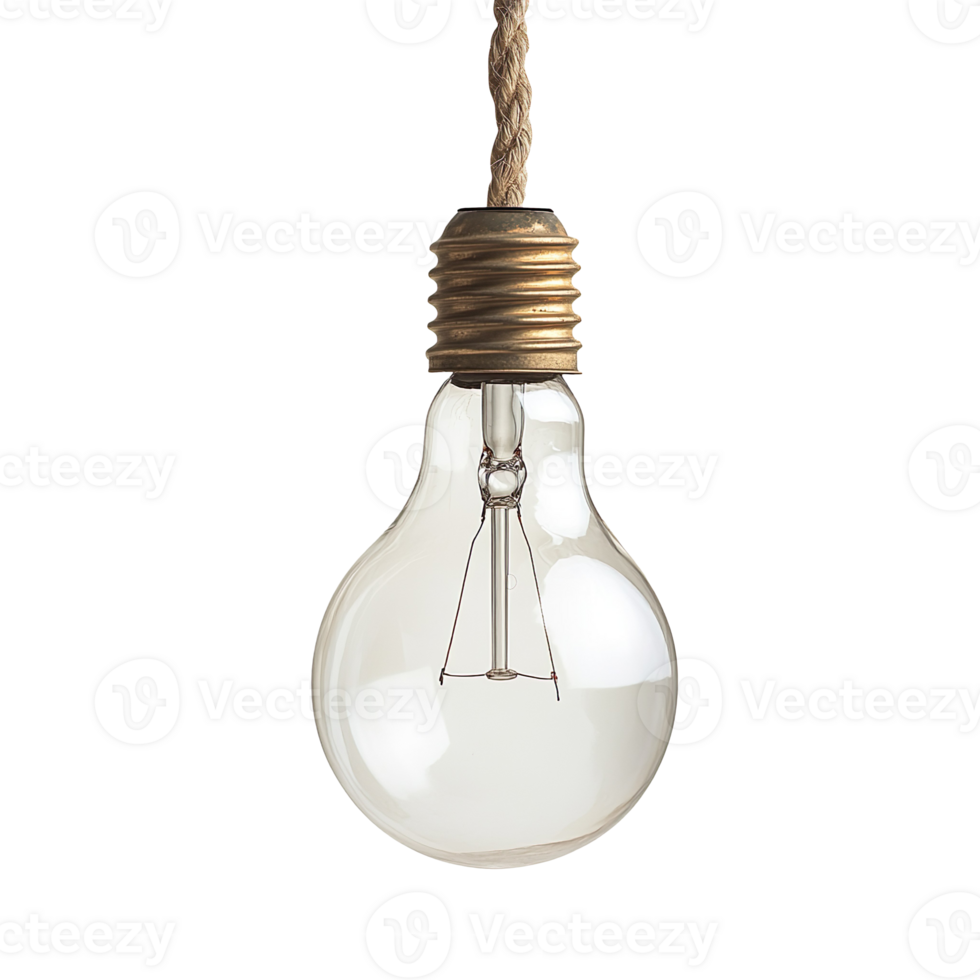 Glass bulb hanging on a rope isolated on transparent background png