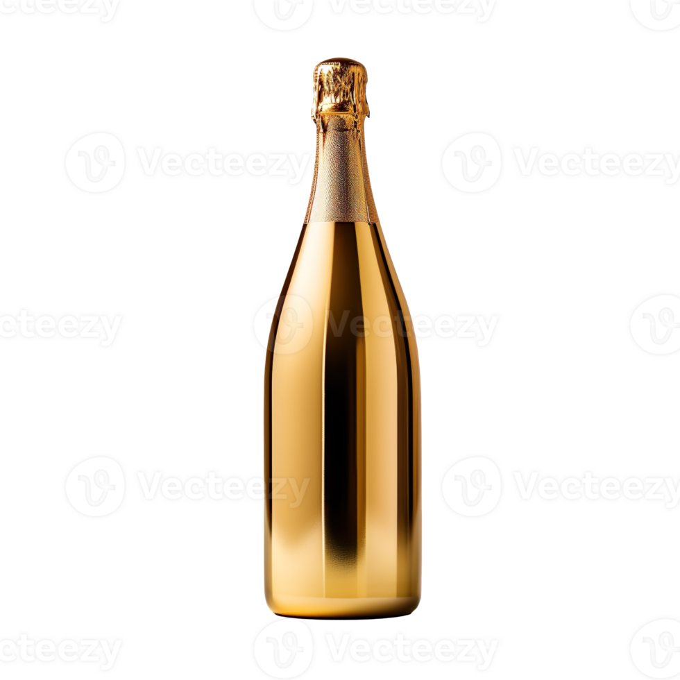 Golden Champagne Bottle isolated on transparent background png