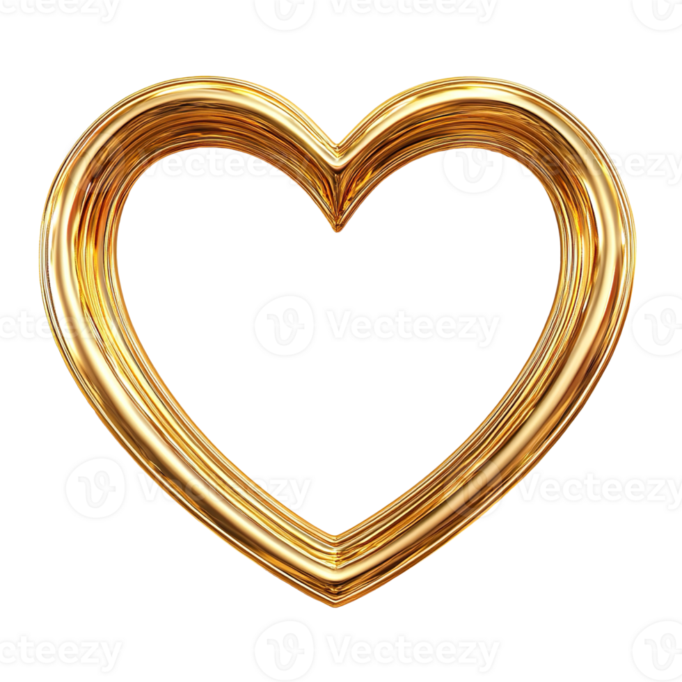 Gold frame in heart shape isolated on a transparent background png