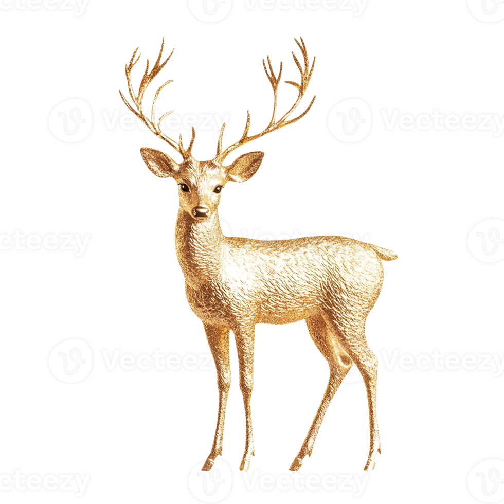 Golden deer decoration for christmas and new year isolated on transparent background png