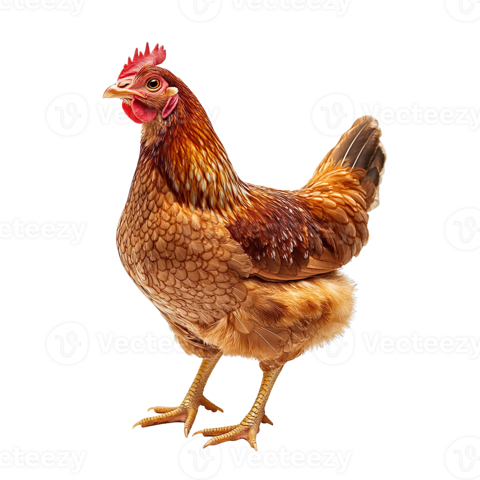 golden brown hen standing isolated on transparent background png
