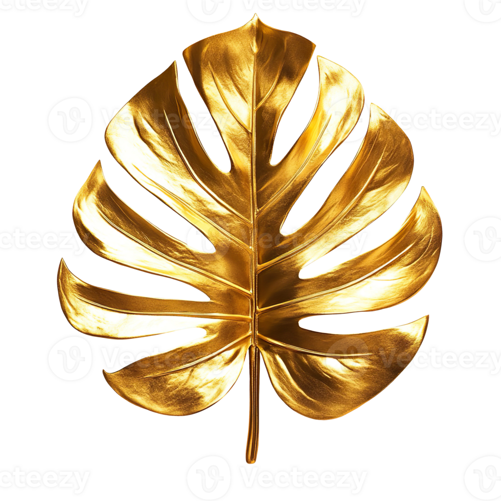 Golden monstera leaf isolated on transparent background png