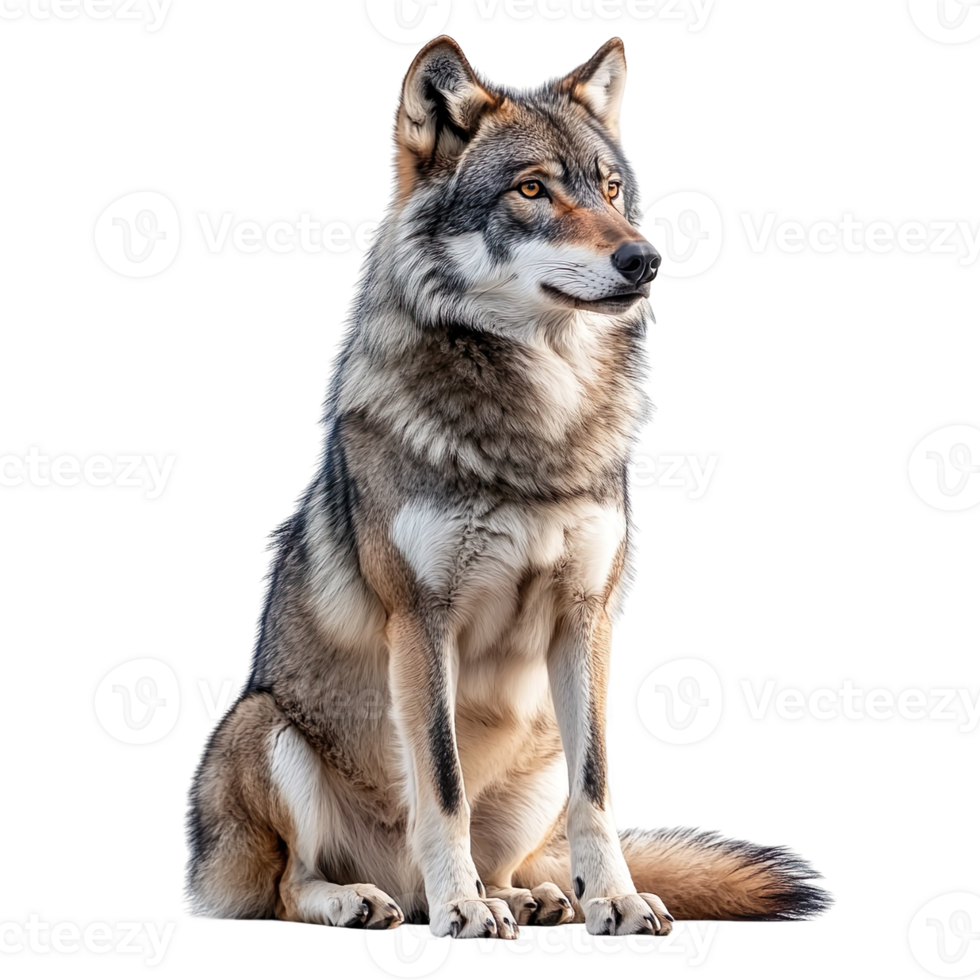 Gray Wolf sitting isolated on transparent background png