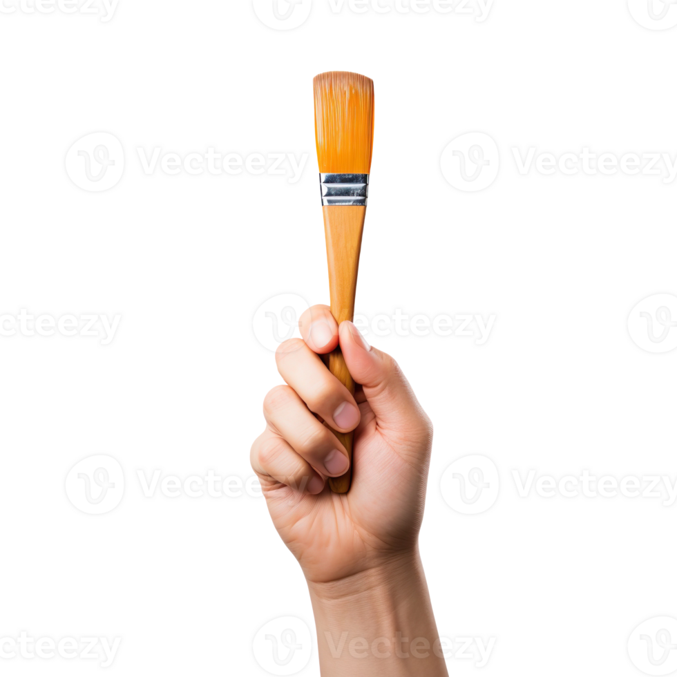 Hand holding a little paintbrush isolated on transparent background png