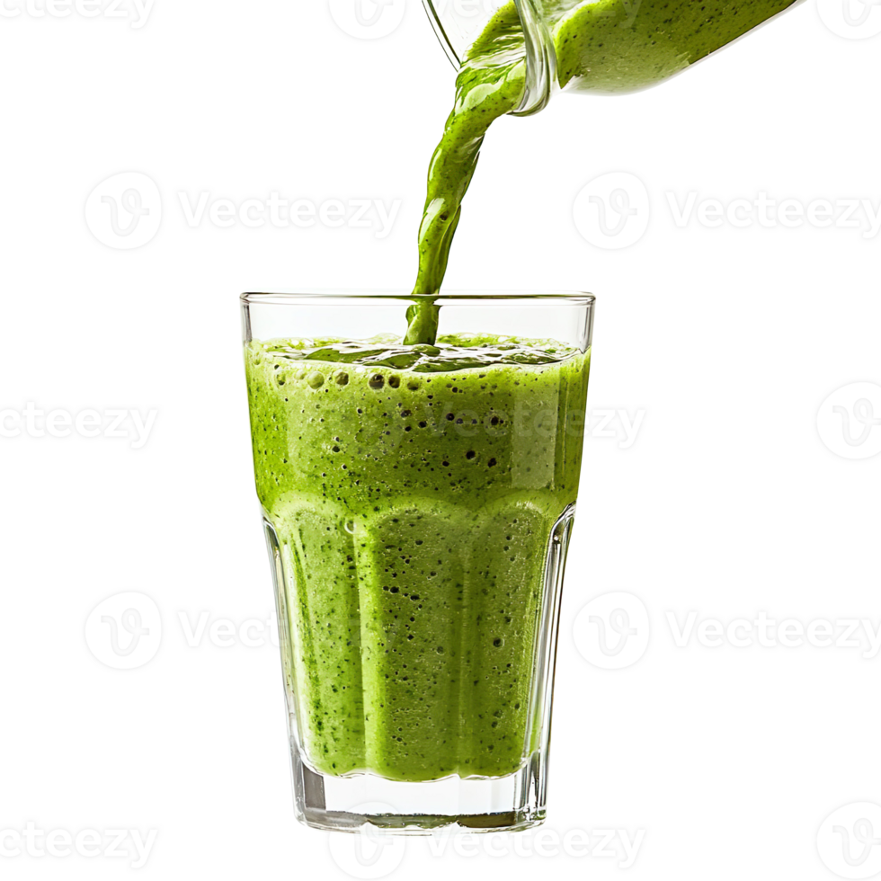 Green smoothie pouring into glass isolated on a transparent background png