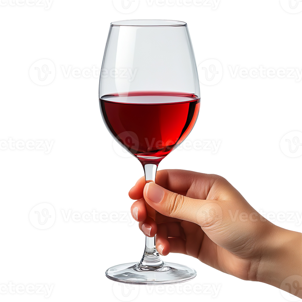Hand holding a glass of red wine isolated on transparent background png