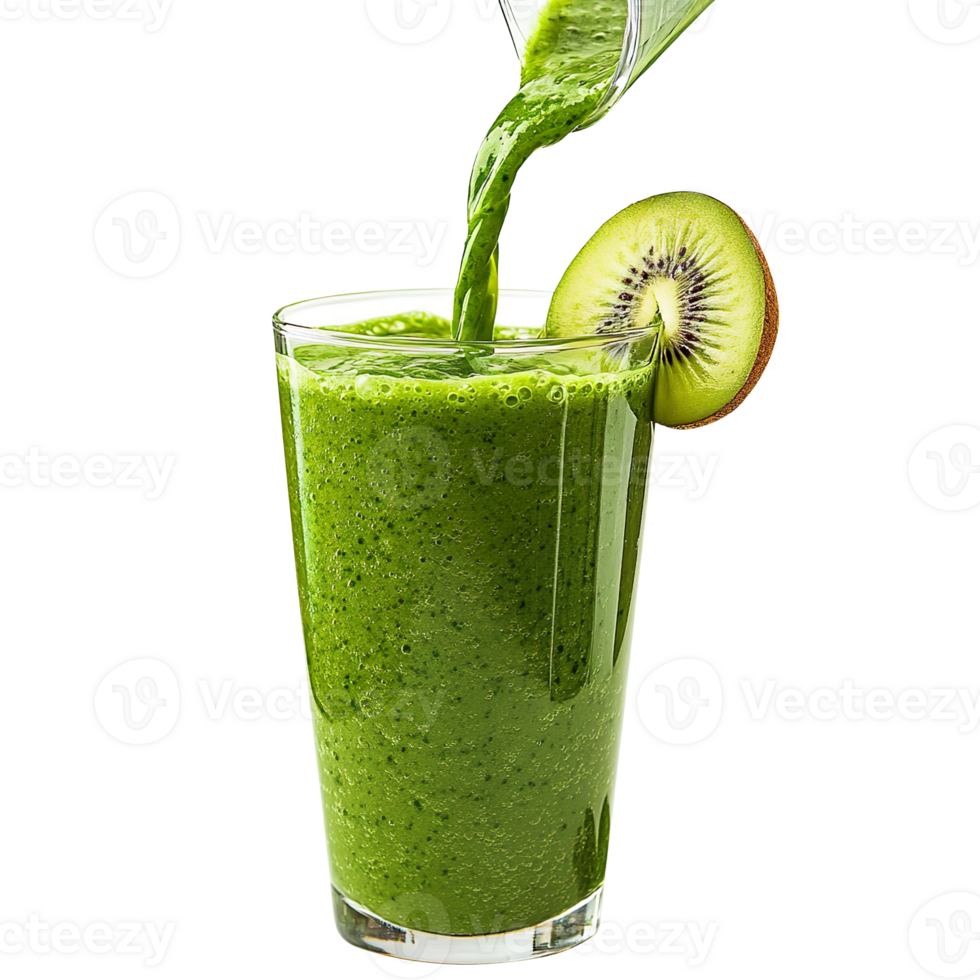 Green smoothie pouring into glass isolated on transparent background png