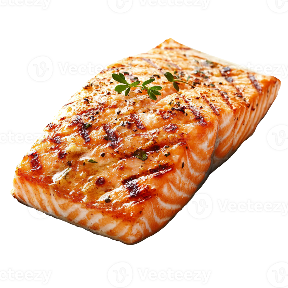 Grilled salmon fillet isolated on transparent background png