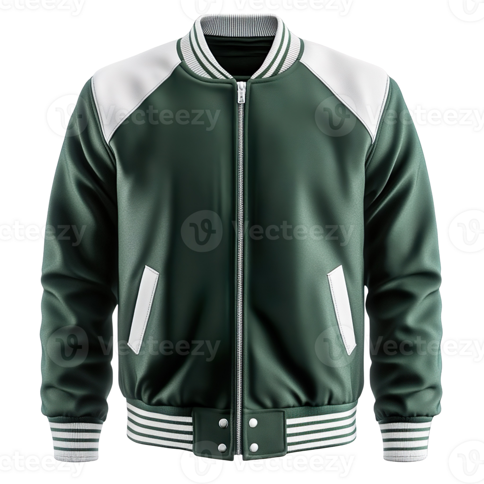 Green and white College Jacket isolated on transparent background png
