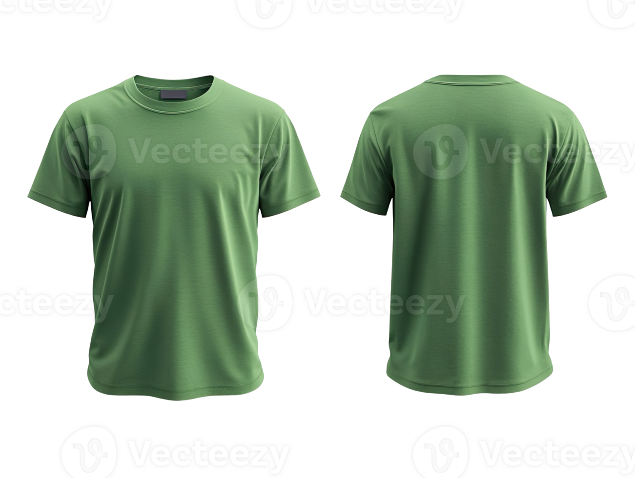 Green plain t-shirt mockup front and back view isolated on transparent background png