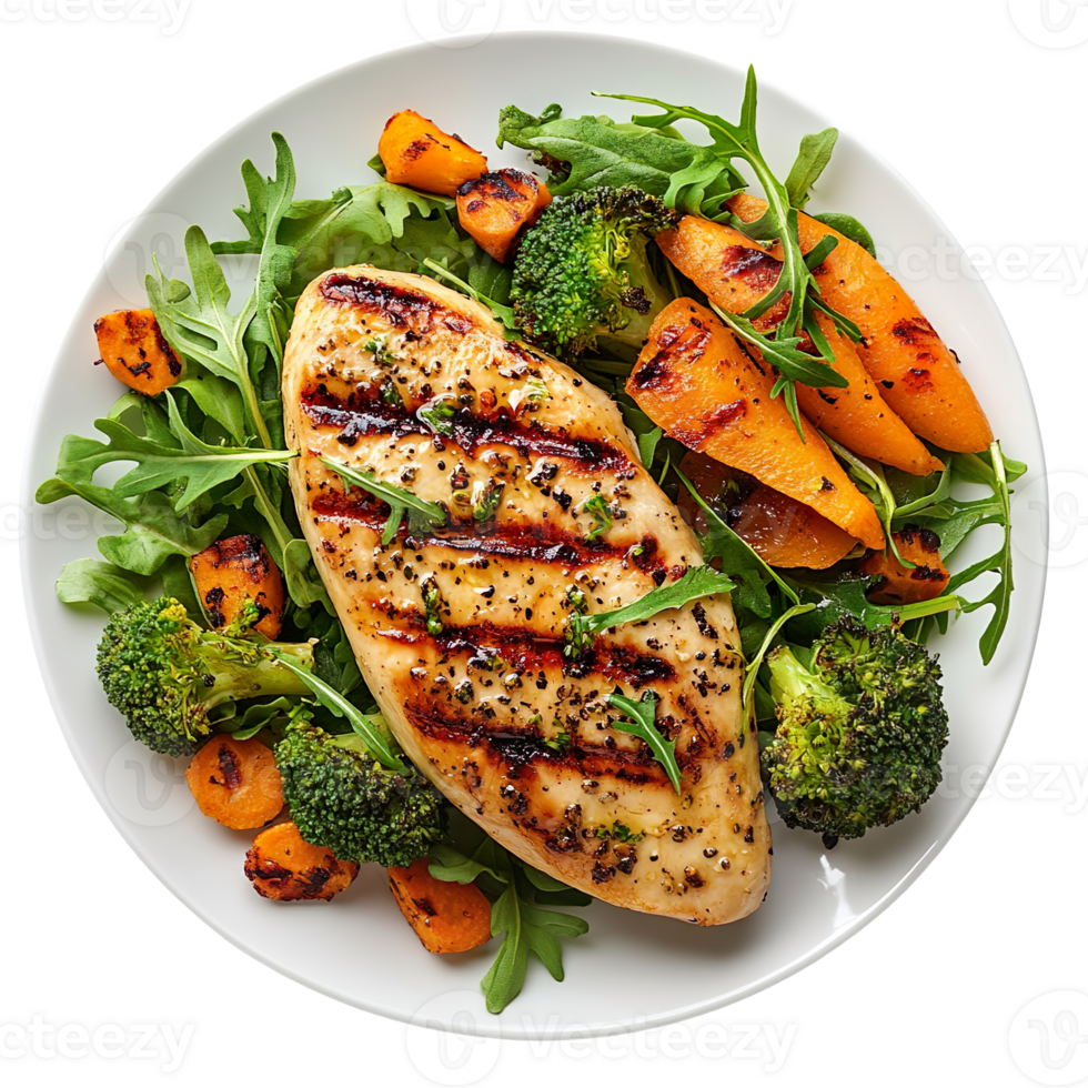 Grilled Chicken Breast with vegetables isolated on transparent background png