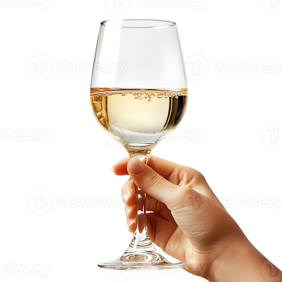 Hand holding a glass of white wine isolated on transparent background png